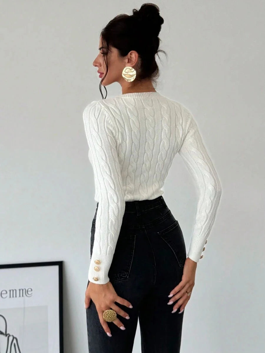 Tabitha Cable Knit Round Neck Sweater - view 4