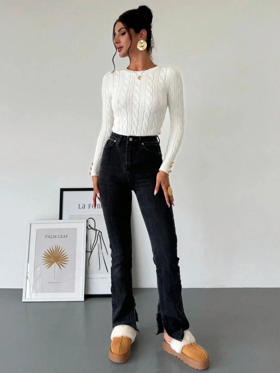 Tabitha Cable Knit Round Neck Sweater - view 6