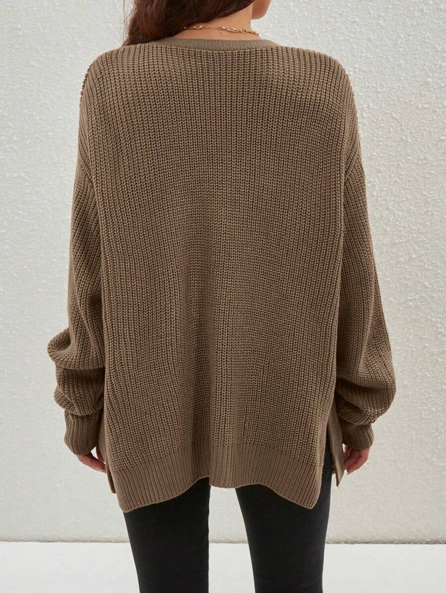 Willa | Rib-Knit Open-Front Cardigan With Side Slits