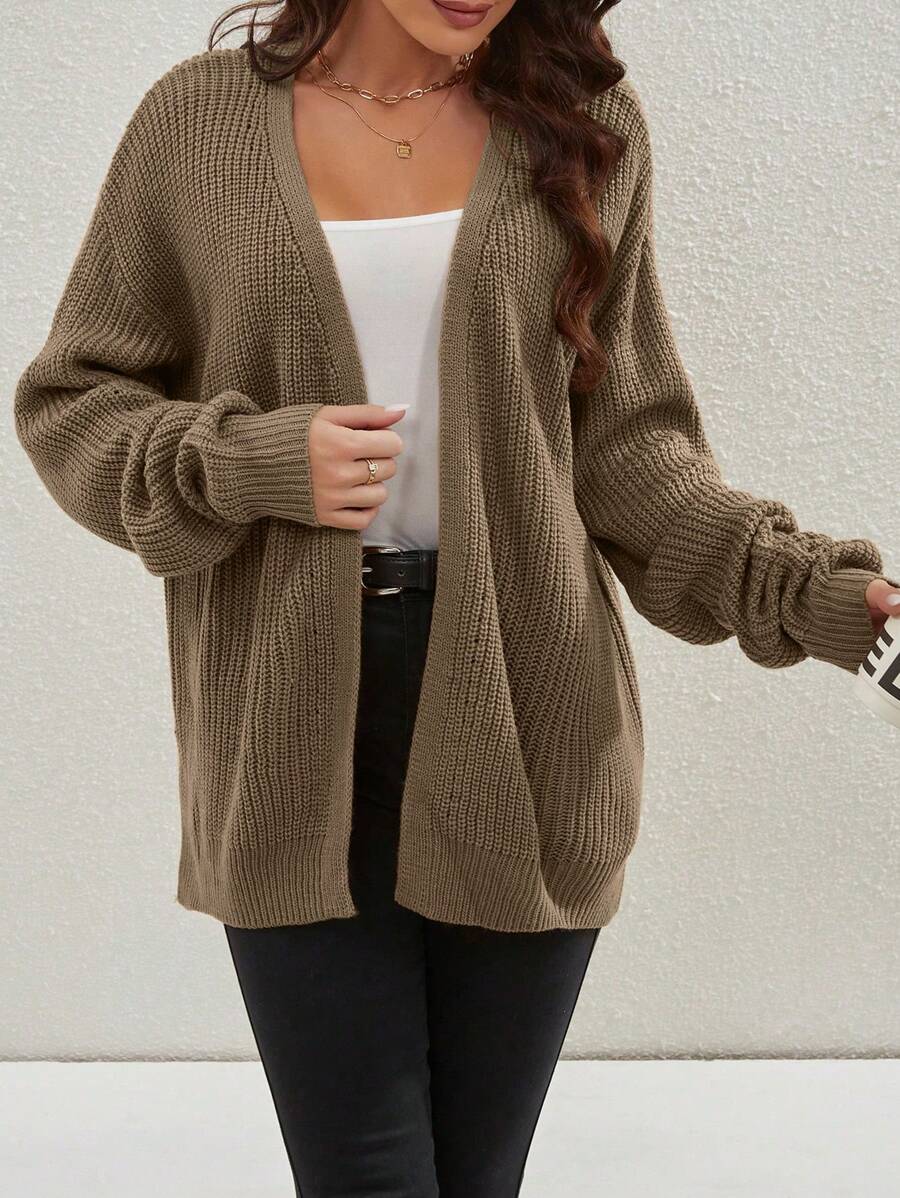 Willa | Rib-Knit Open-Front Cardigan With Side Slits