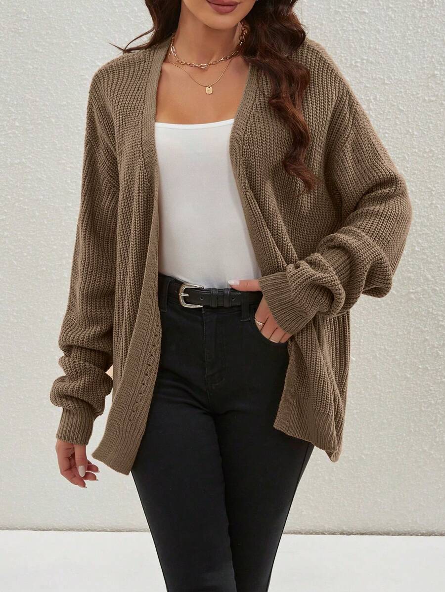 Willa | Rib-Knit Open-Front Cardigan With Side Slits