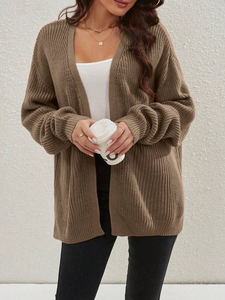 Willa | Rib-Knit Open-Front Cardigan With Side Slits