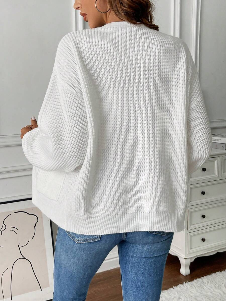 Rose Open Front Patch Pocket Cropped Cardigan - view 3