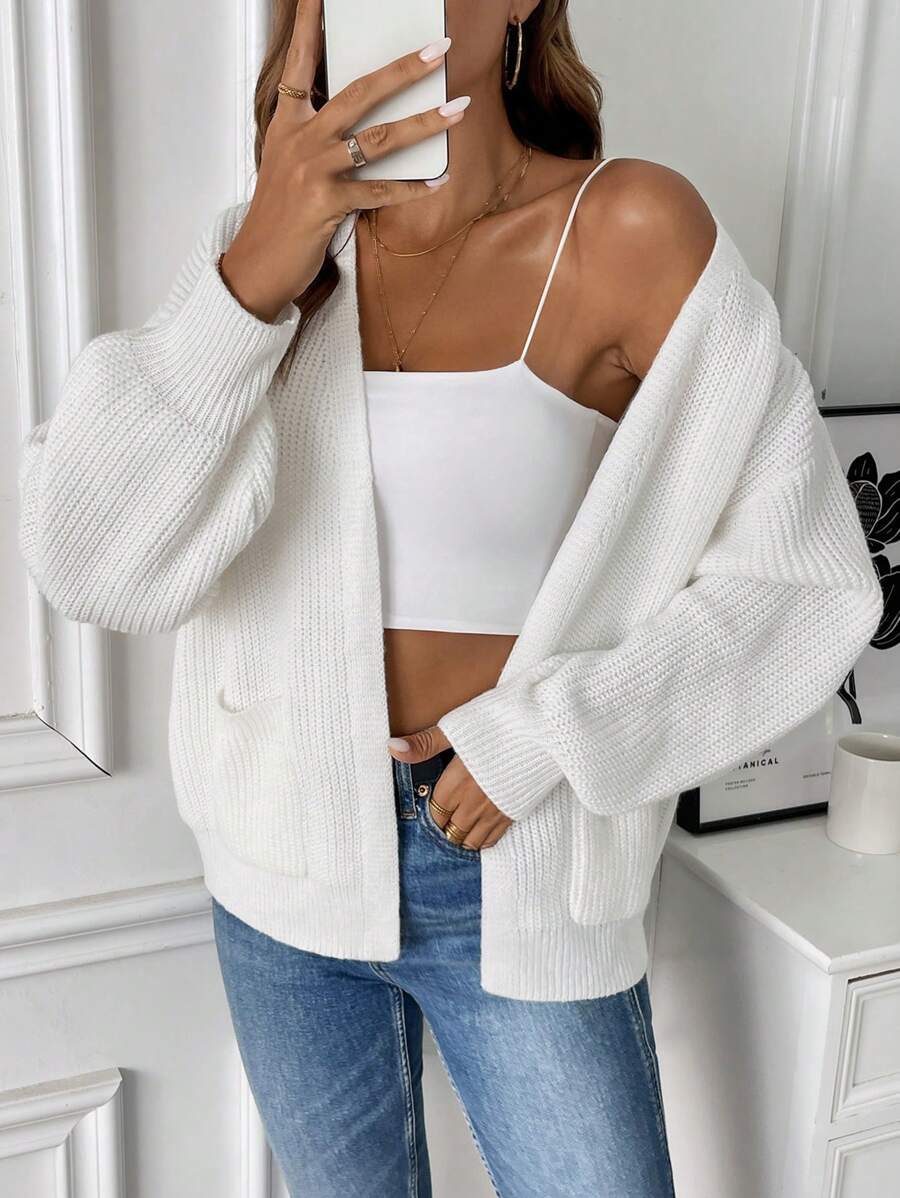 Rose Open Front Patch Pocket Cropped Cardigan - view 5