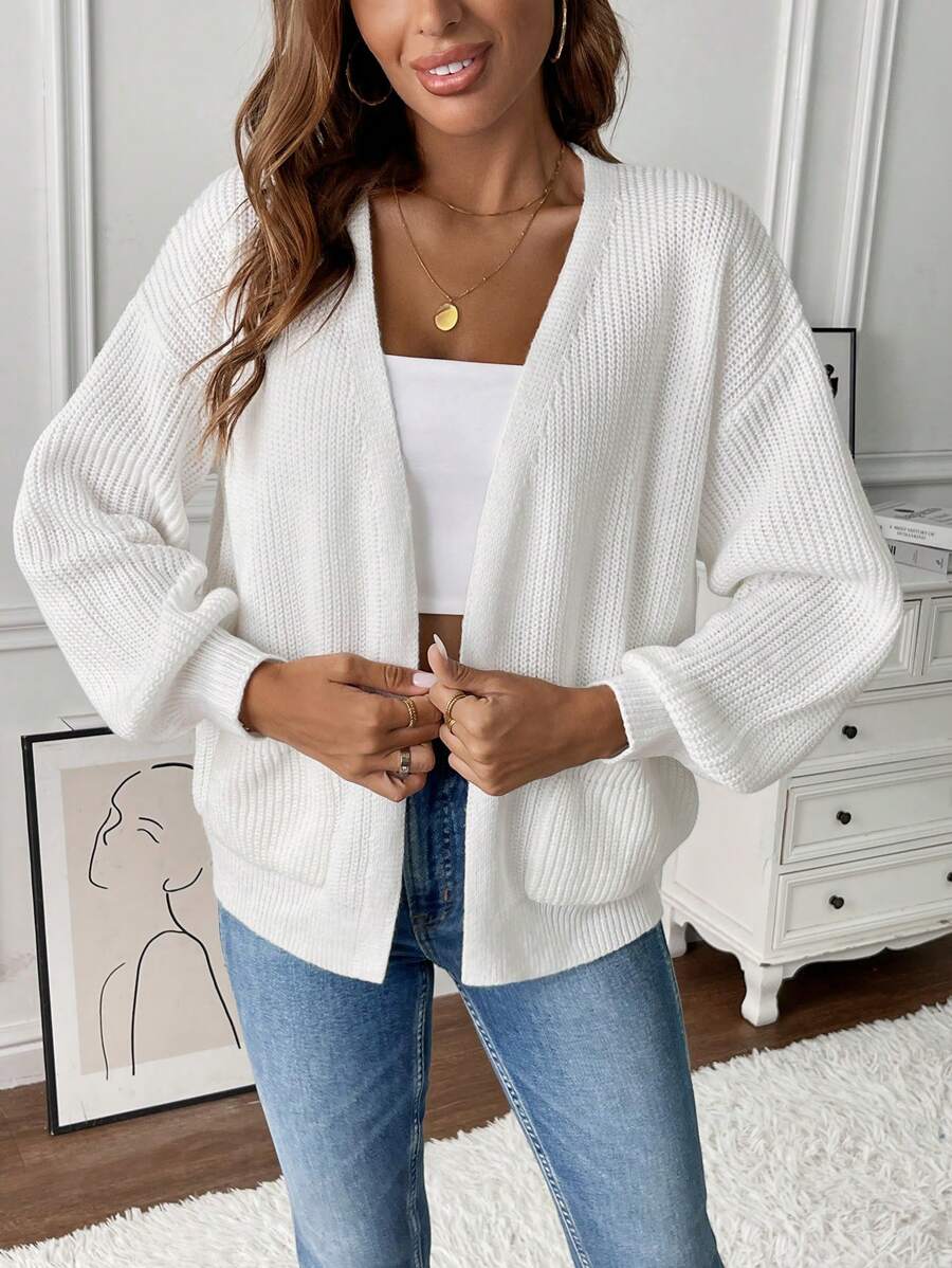 Rose Open Front Patch Pocket Cropped Cardigan - view 6