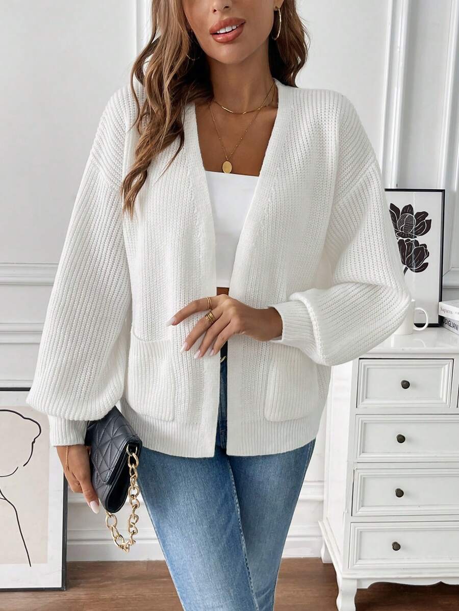 Rose Open Front Patch Pocket Cropped Cardigan - view 7