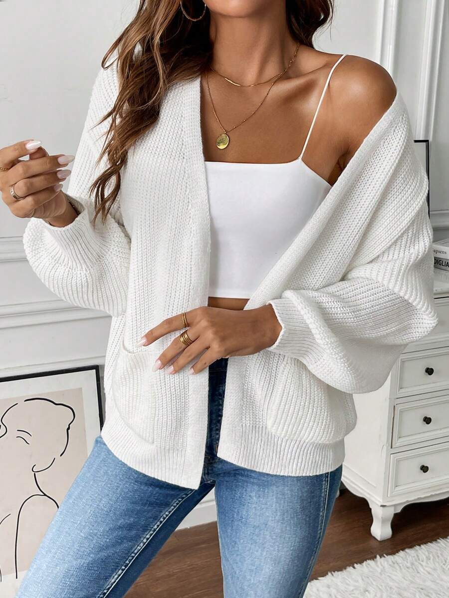 Rose Open Front Patch Pocket Cropped Cardigan - view 8
