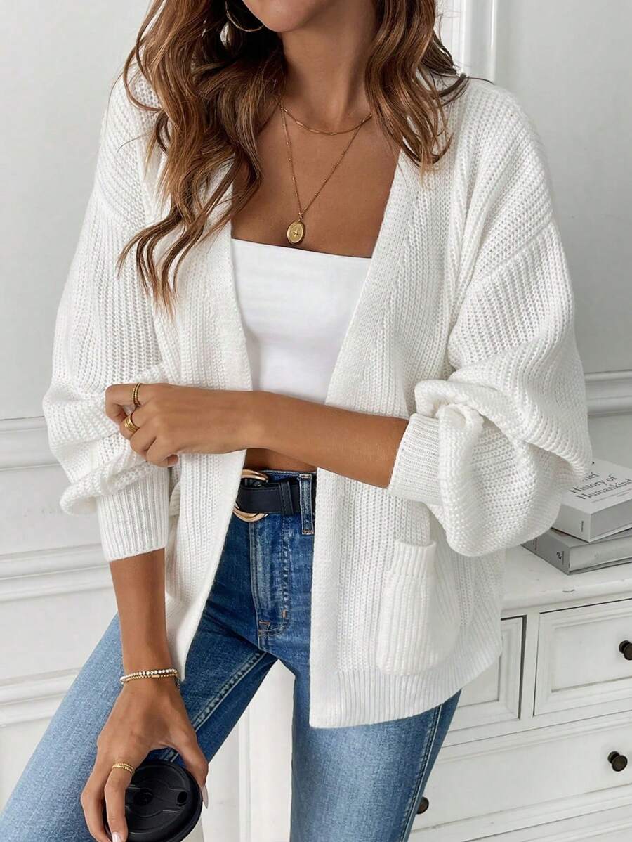 Rose Open Front Patch Pocket Cropped Cardigan - view 2