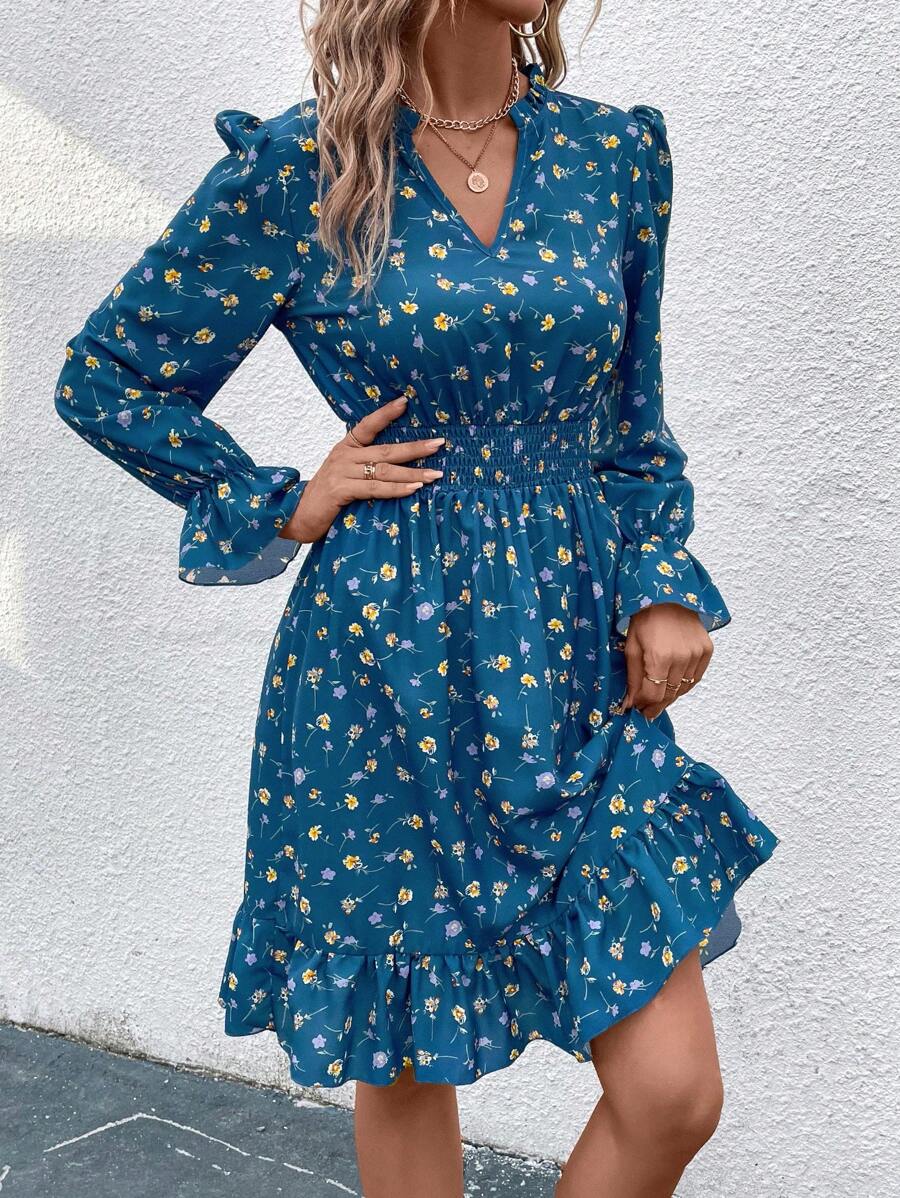 Mia Long Sleeve Floral Print Mini Dress - front view