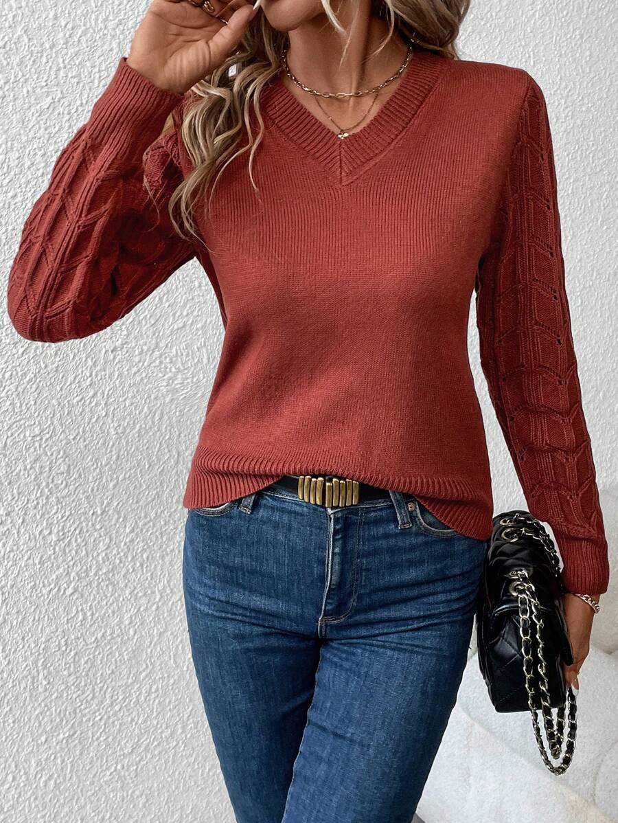 Marie Cable Knit V Neck Sweater - view 3