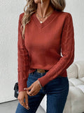 Marie Cable Knit V Neck Sweater - front view
