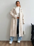Indie Belted Collared Loose Fit Longline Overcoat - front view
