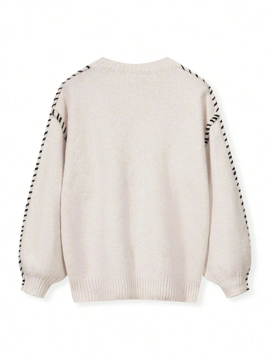 Celia Chunky Knit Contrast Panel Sweater - view 3
