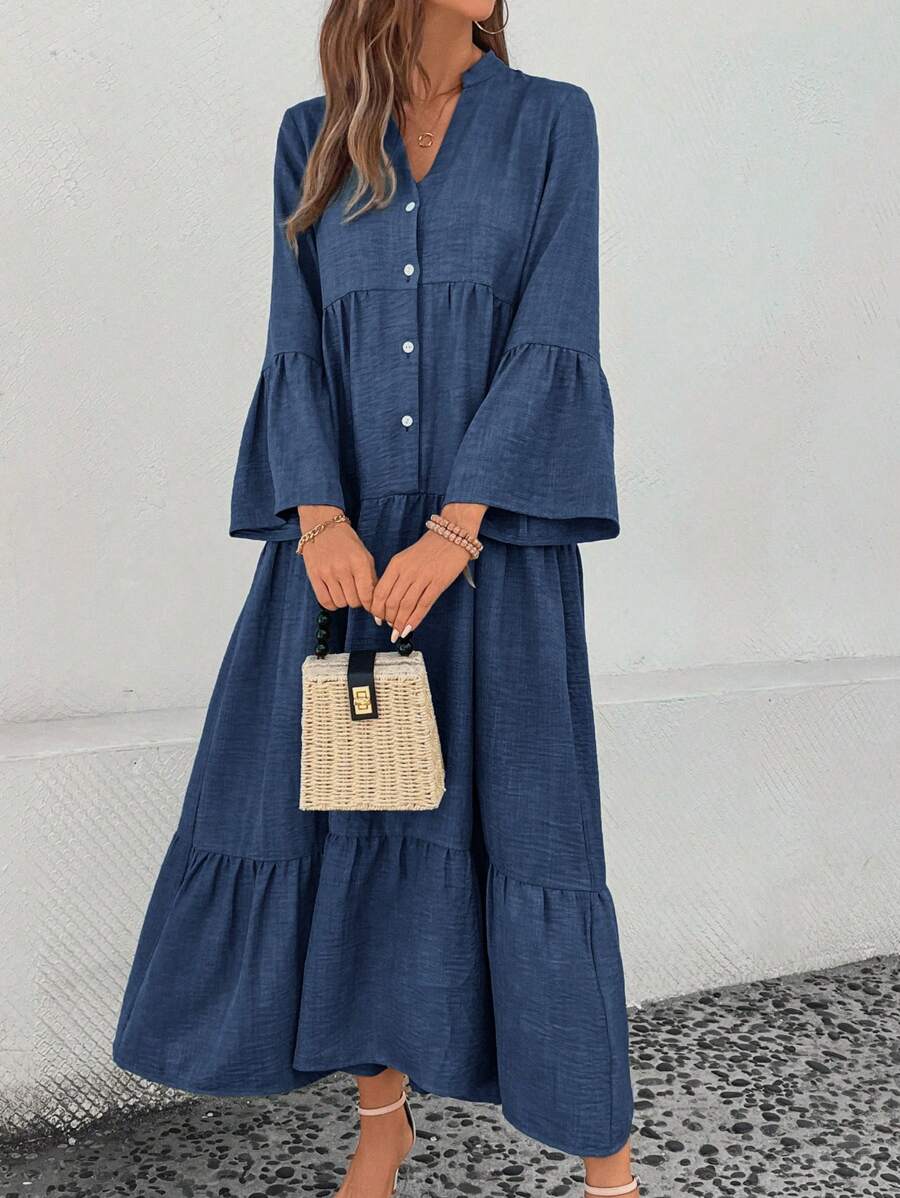 Clara Tiered V Neck Maxi Dress - front view