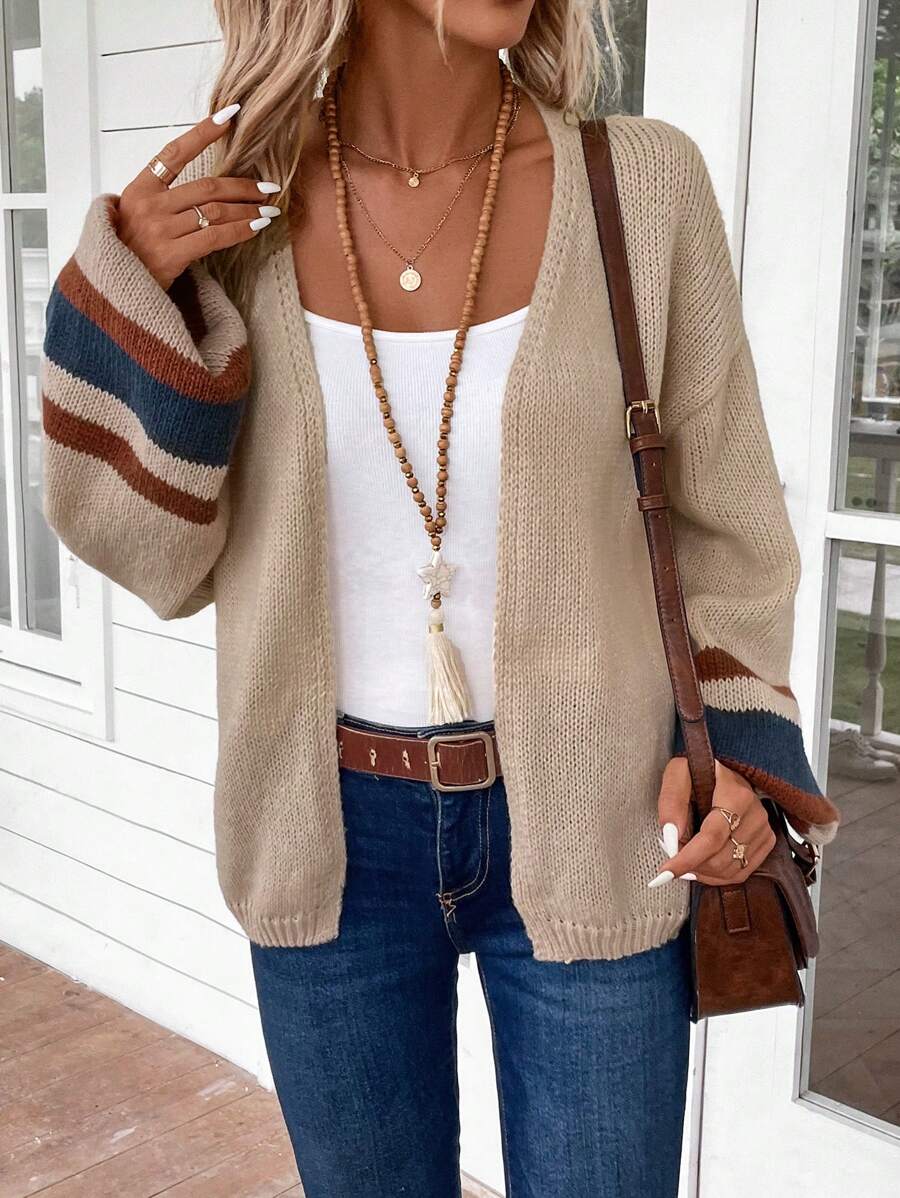 Martina Striped Drop Shoulder Layered Cardigan - front view