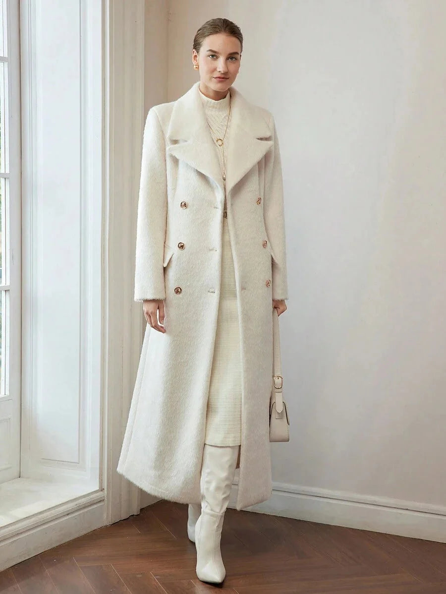 Julia Double Breasted Notch Lapel Longline Overcoat - front view