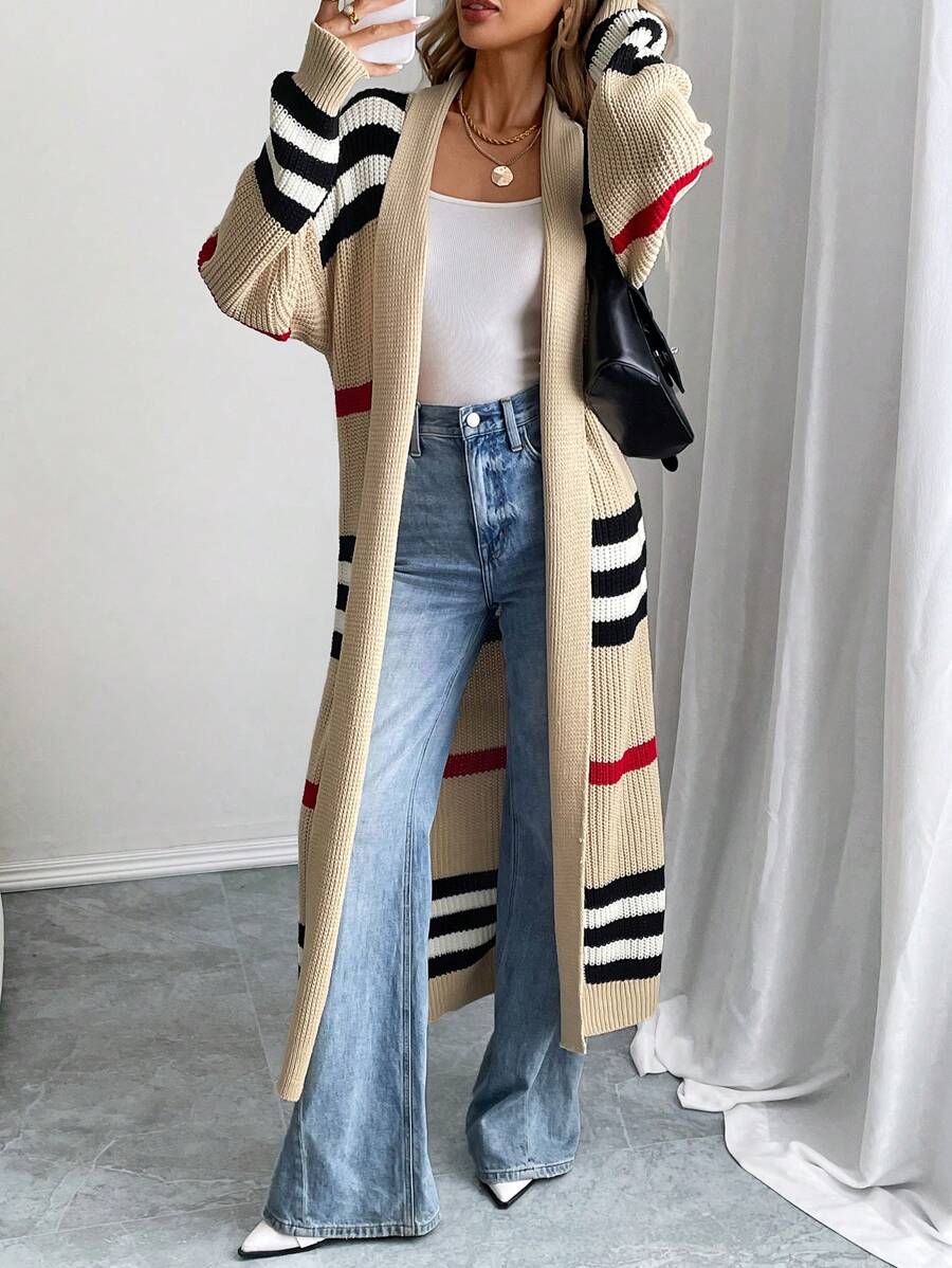 Opal Striped Layered Midi Length Longline Cardigan - view 2