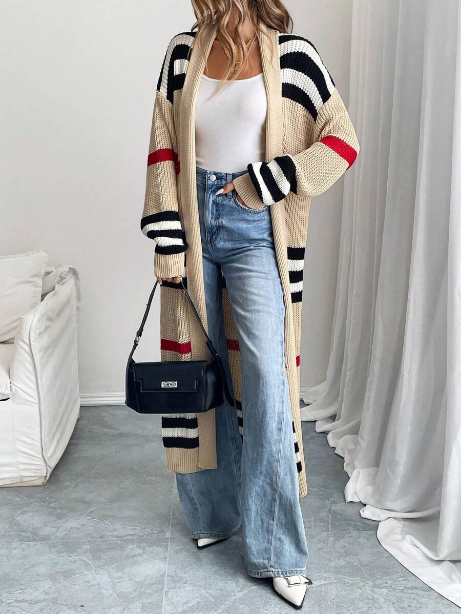 Opal Striped Layered Midi Length Longline Cardigan - view 4