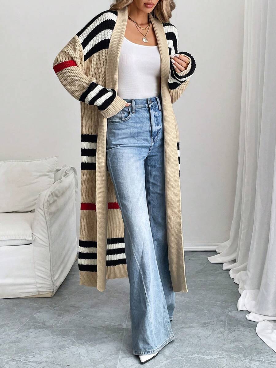 Opal Striped Layered Midi Length Longline Cardigan - view 5