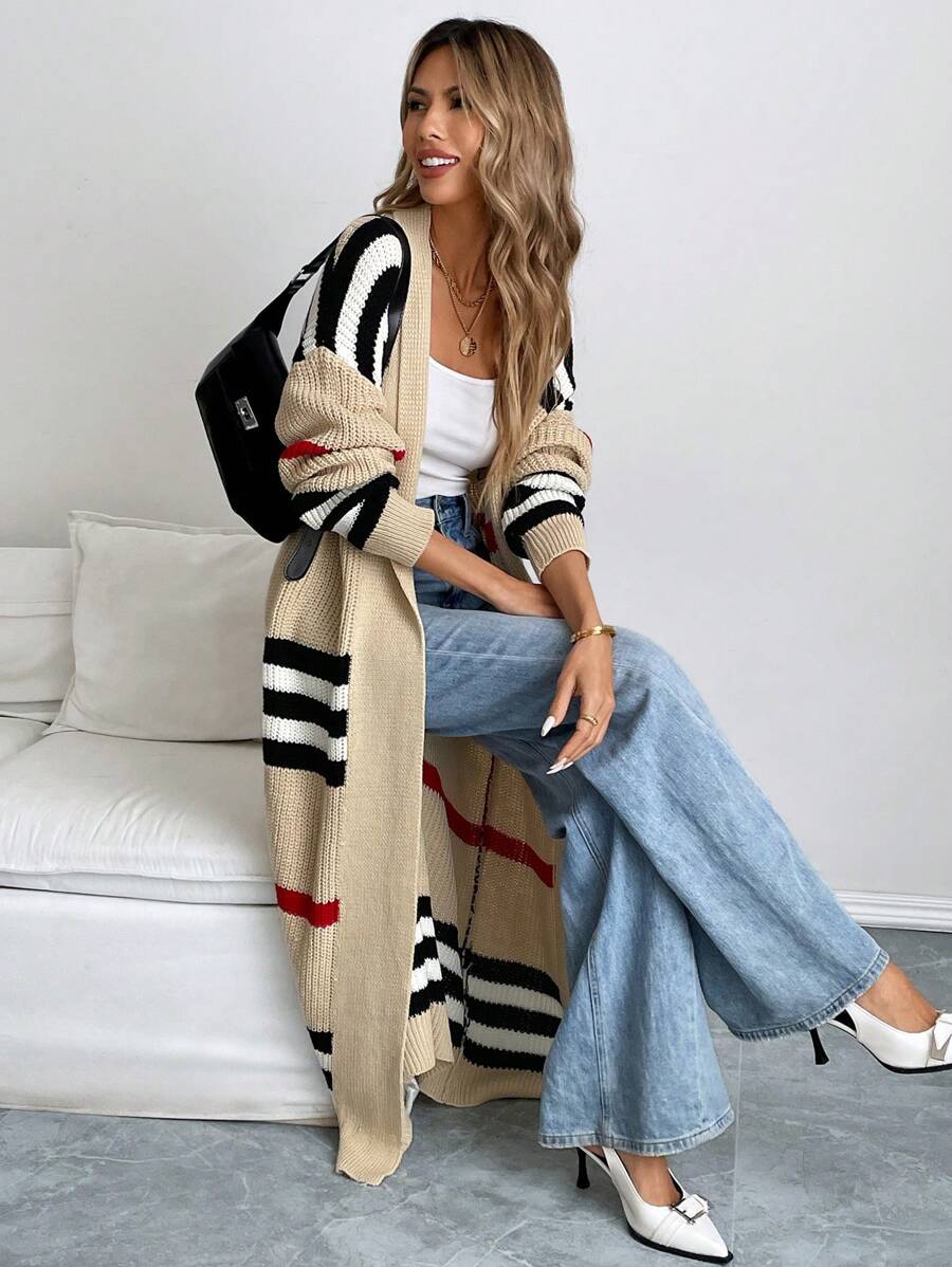 Opal Striped Layered Midi Length Longline Cardigan - view 6