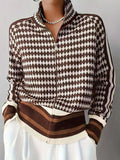 Zara Houndstooth Zip Front Stand Collar Cardigan - front view