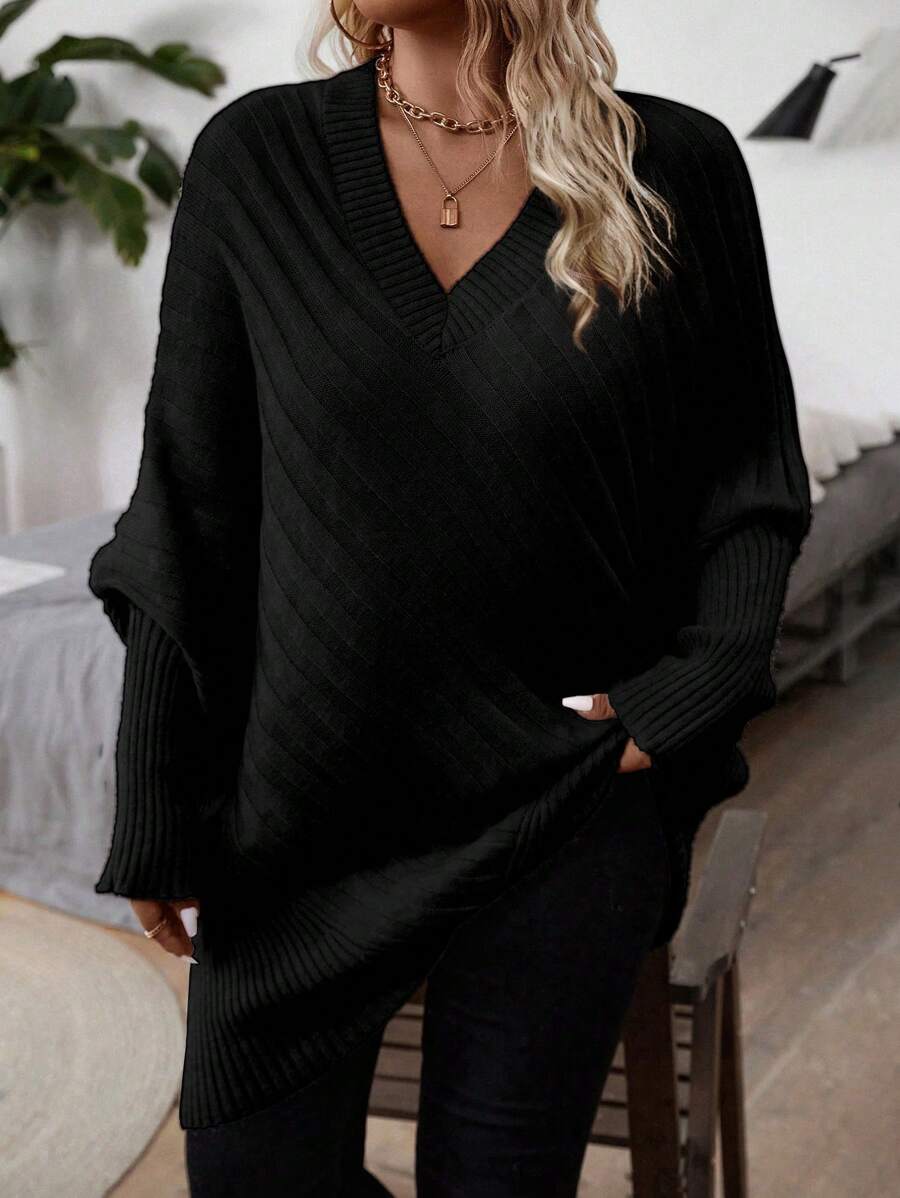 Giulia Oversized V Neck Batwing Sleeve Sweater - view 9