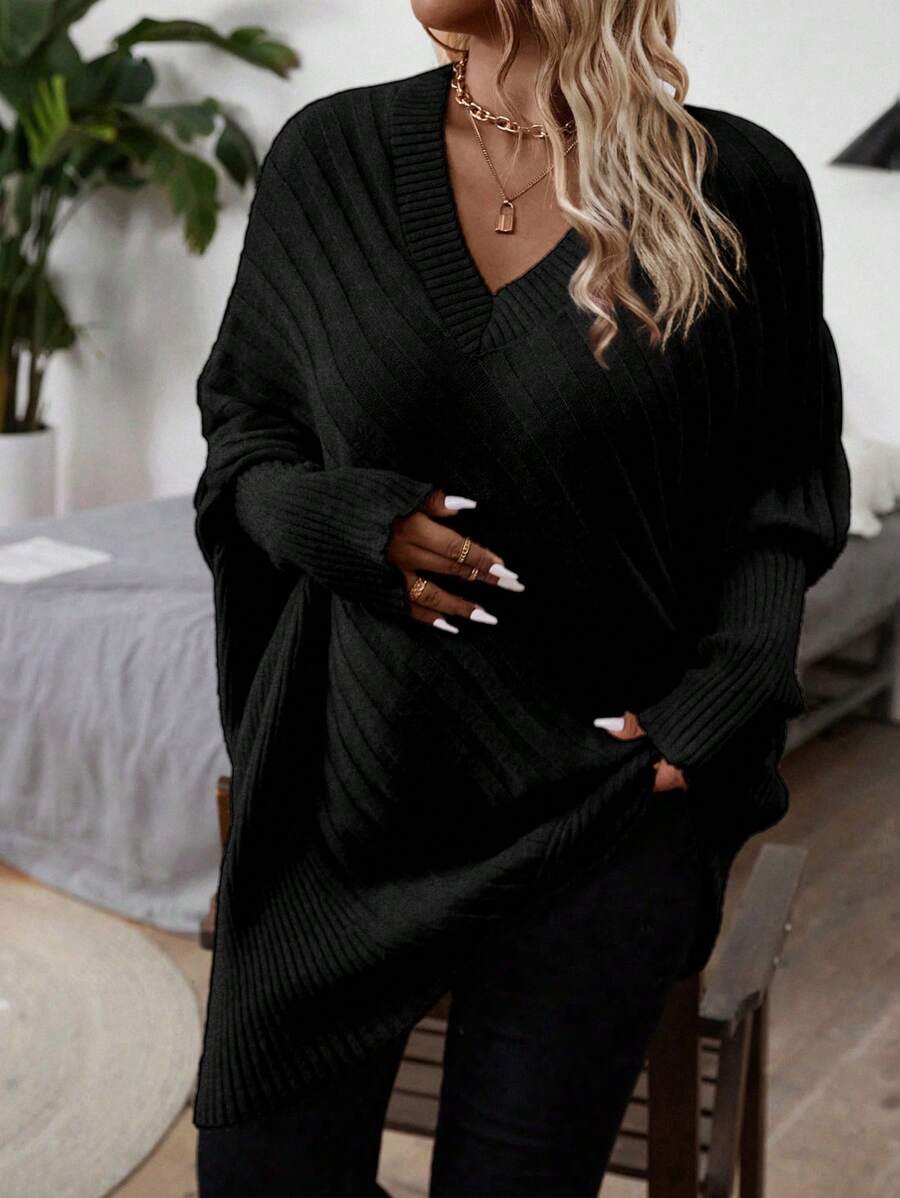 Giulia Oversized V Neck Batwing Sleeve Sweater - view 10