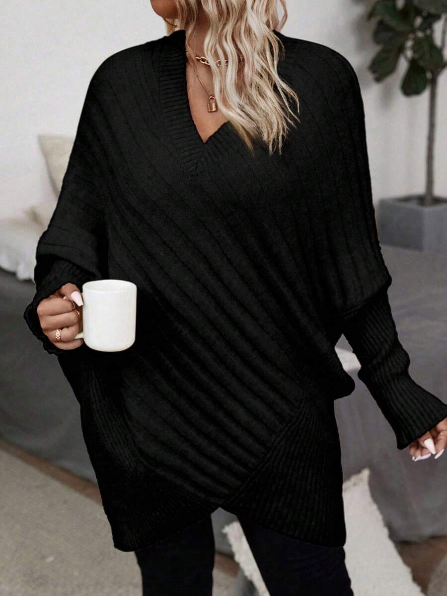 Giulia Oversized V Neck Batwing Sleeve Sweater - view 12