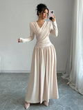 Persephone V Neck Ruched Maxi Dress - front view