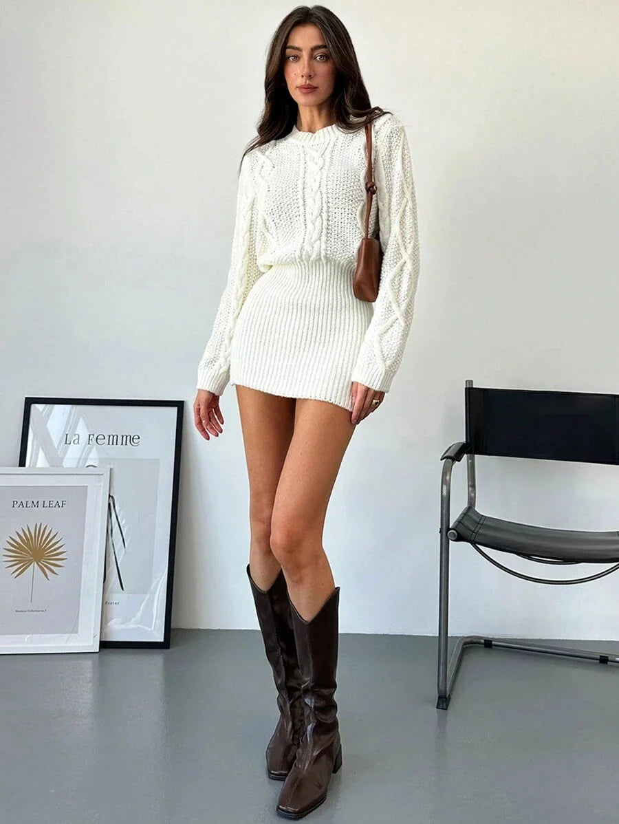 Chloe Cable Knit Round Neck Mini Dress - view 4