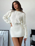 Chloe Cable Knit Round Neck Mini Dress - front view