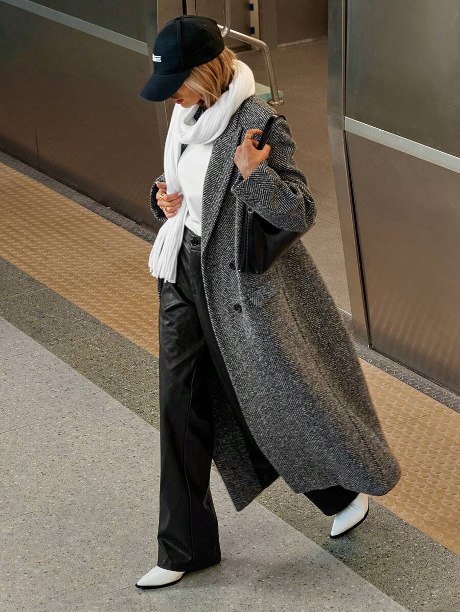 Cleo Herringbone Oversized Notch Lapel Longline Overcoat - view 6