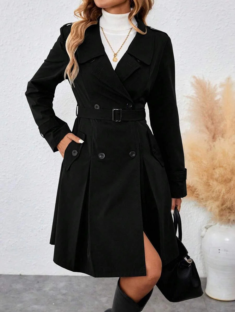 Hazel Belted Double Breasted Collared Trench Coat - view 3