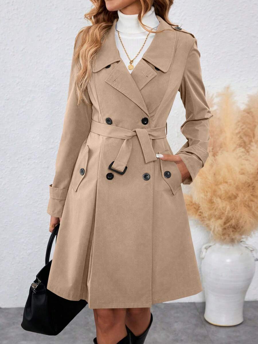 Hazel Belted Double Breasted Collared Trench Coat - view 5