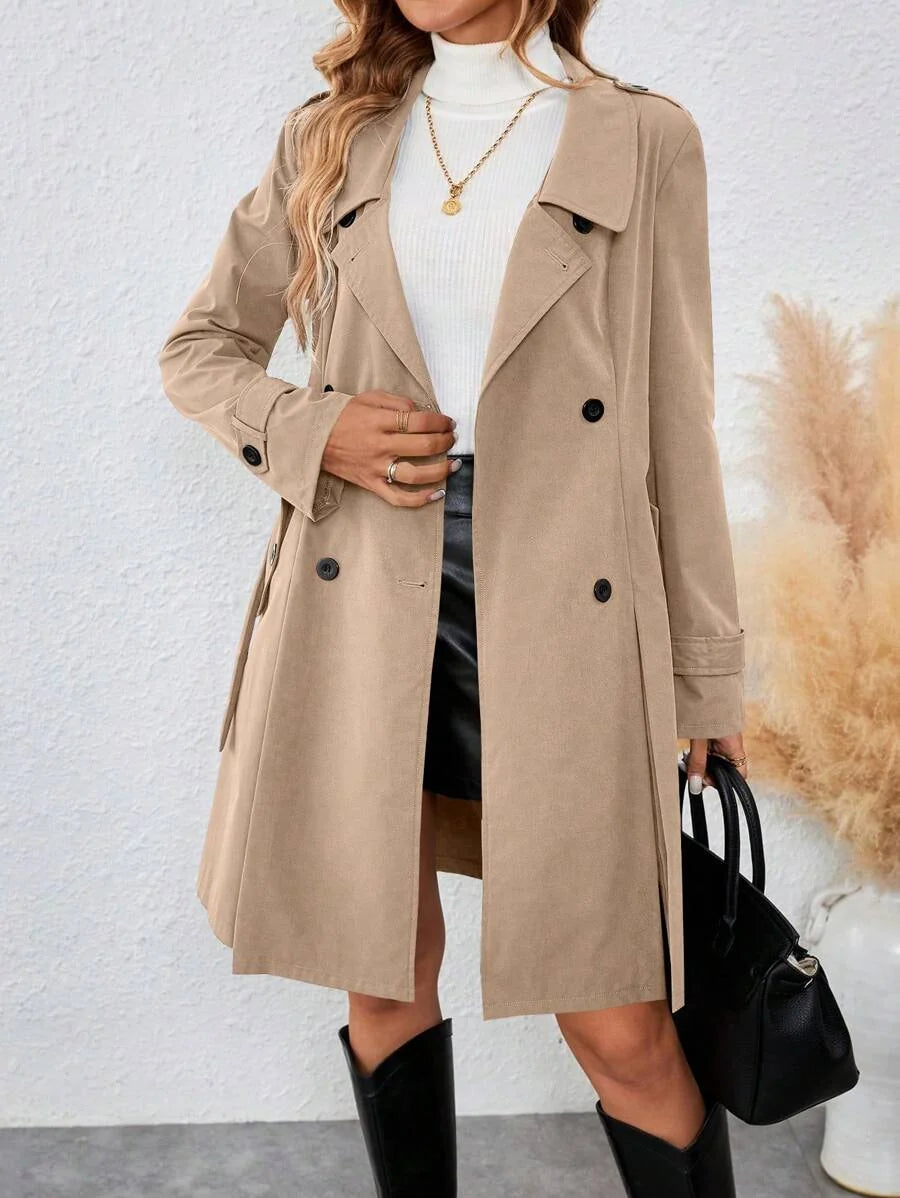 Hazel Belted Double Breasted Collared Trench Coat - view 6