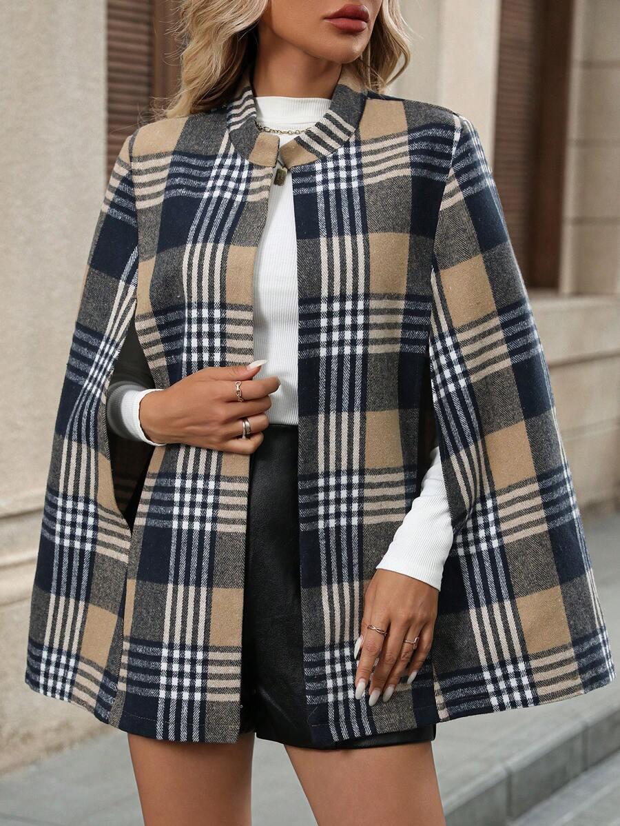 Bea Plaid Stand Collar Collared Longline Overcoat - view 4