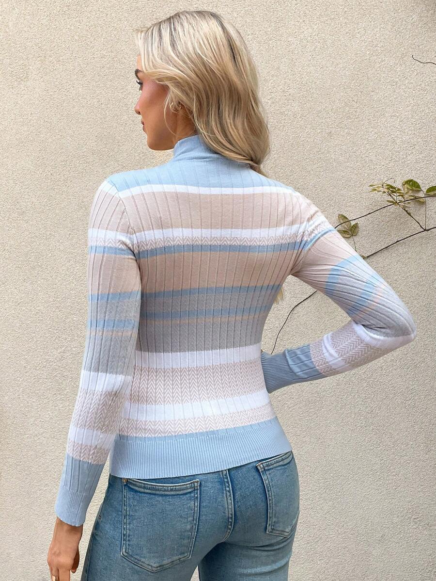 Liv Ribbed Striped Turtleneck Slim Fit Sweater - view 2