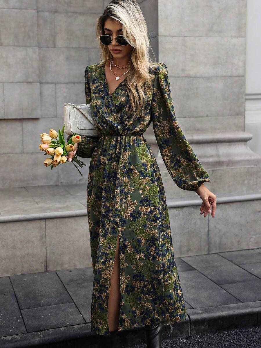 Victoria V Neck Balloon Sleeve Wrap Dress - view 6