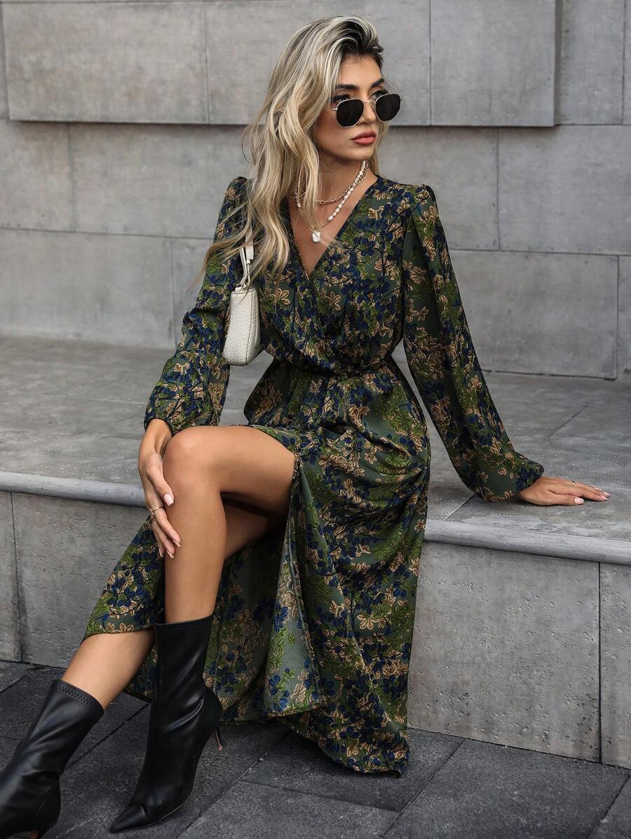 Victoria V Neck Balloon Sleeve Wrap Dress - view 7