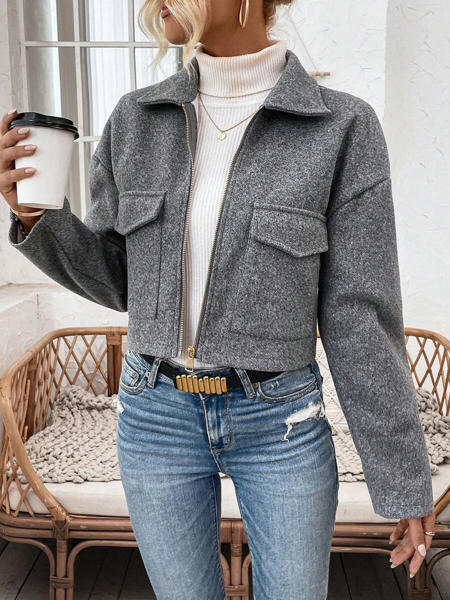 Marguerite Zip Front Collared Patch Pocket Jacket - view 3