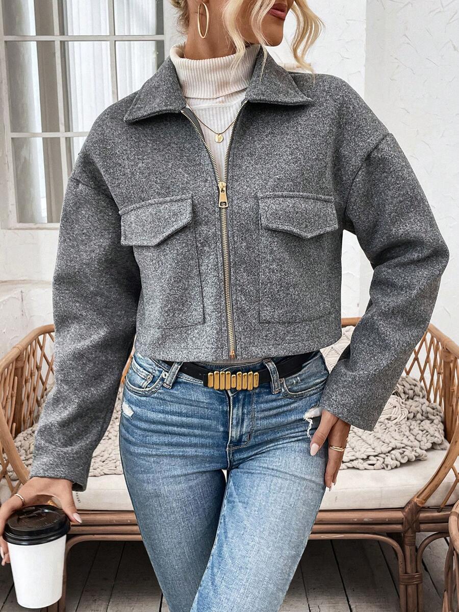 Marguerite Zip Front Collared Patch Pocket Jacket - view 4