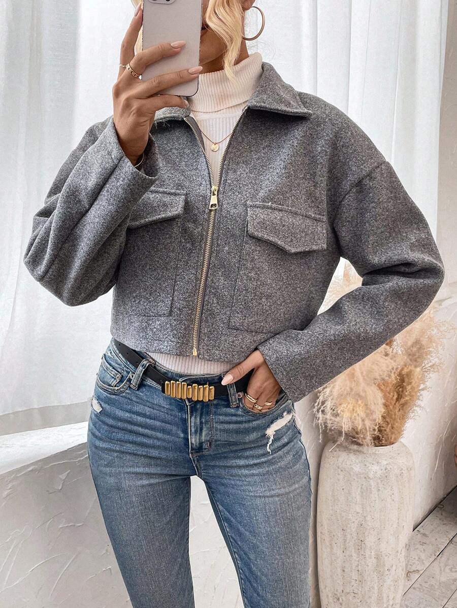 Marguerite Zip Front Collared Patch Pocket Jacket - view 6