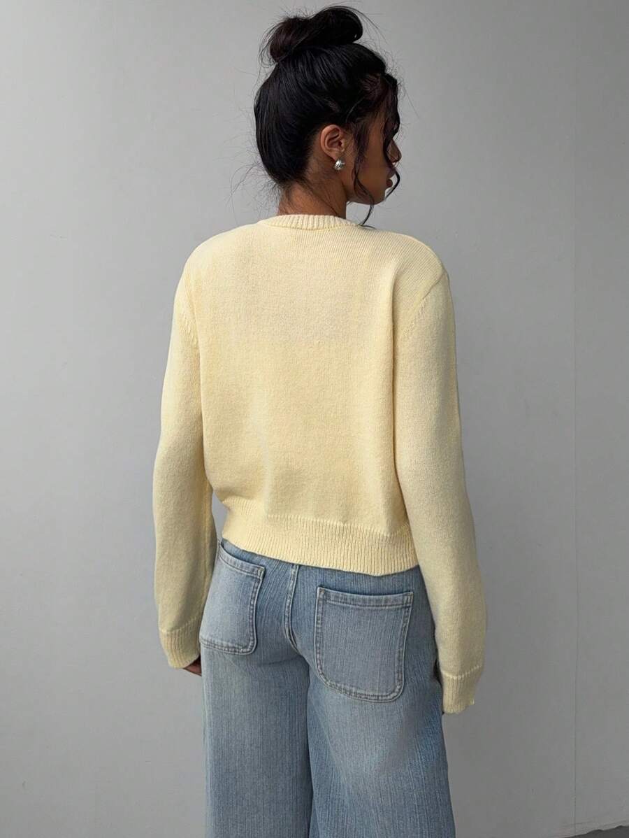 Aurora | Crew Neck Button-Front Cropped Knit Cardigan
