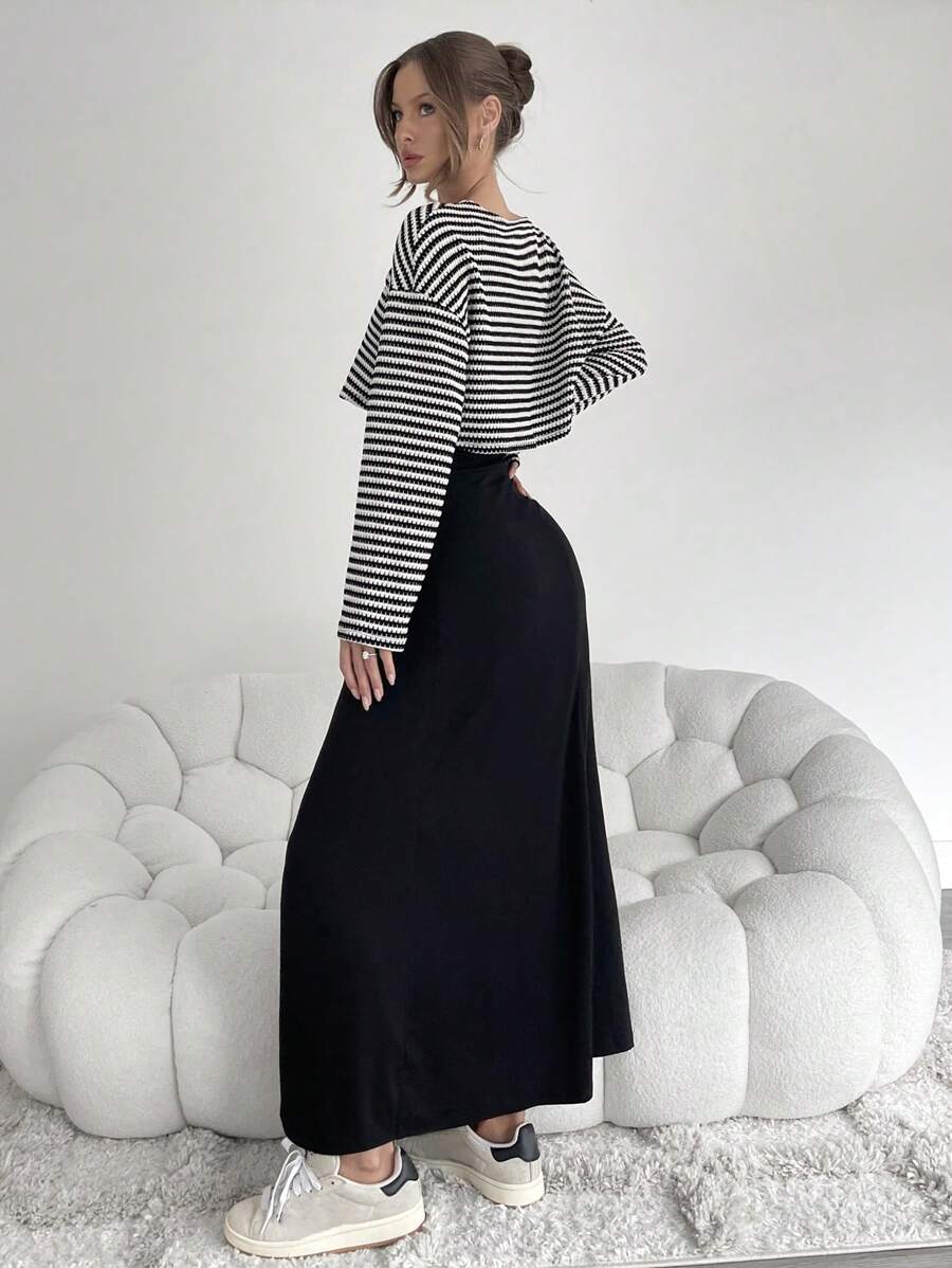 Noor Striped Boat Neck Two Piece Set - view 2