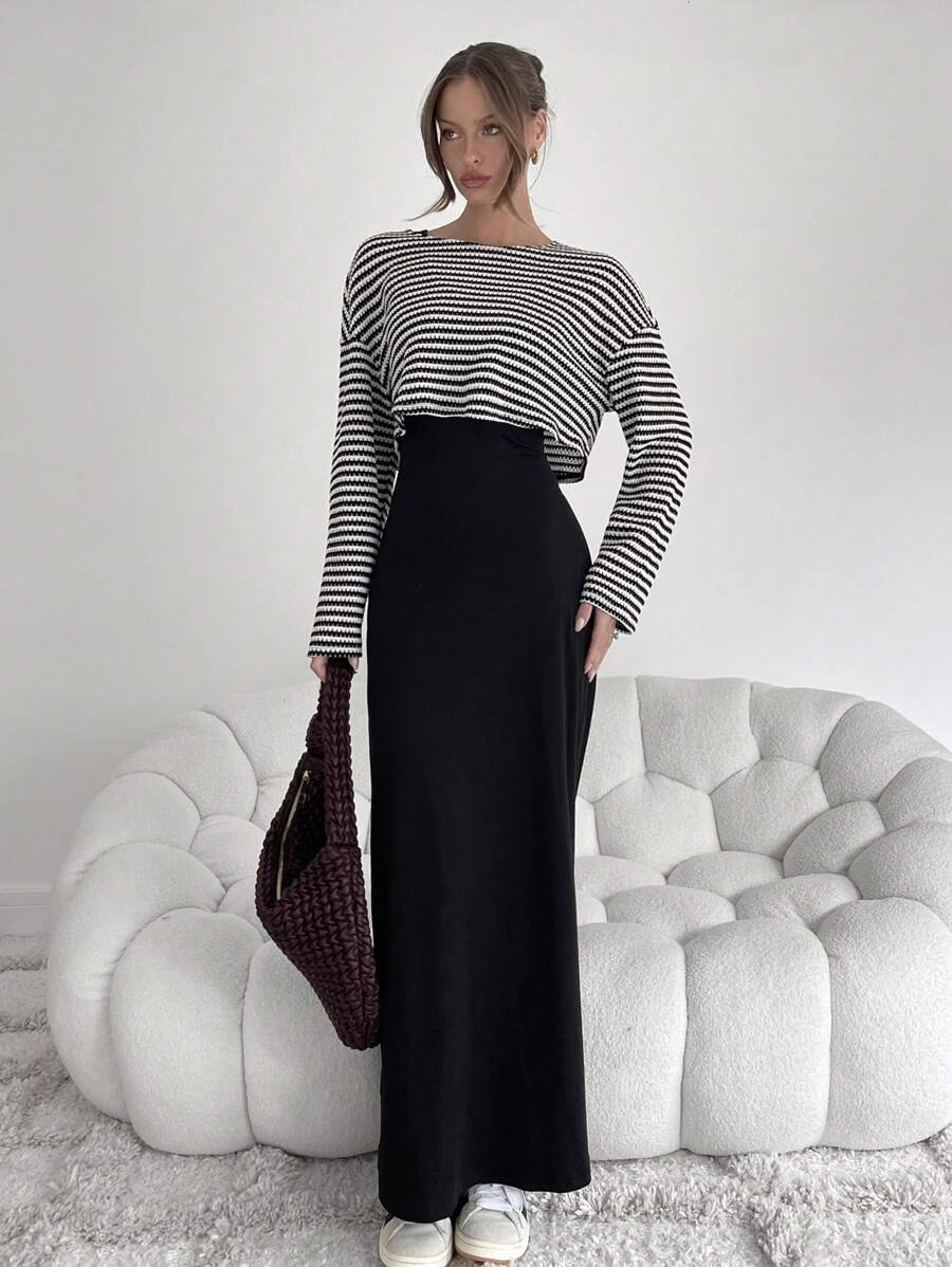 Noor Striped Boat Neck Two Piece Set - view 4