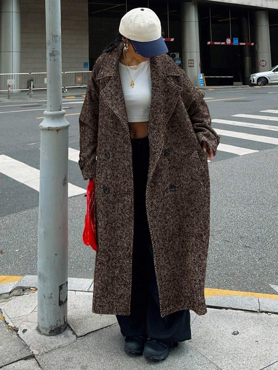 Pearl Herringbone Longline Double Breasted Jacket - view 3