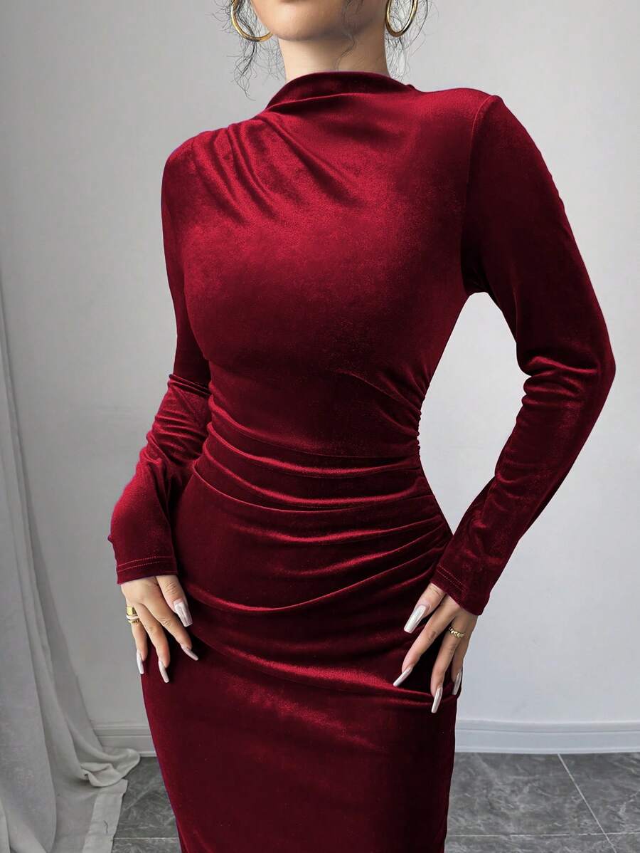 Wren Stand Collar Ruched Collared Maxi Dress - view 7