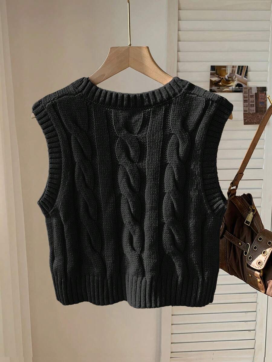 Lucia Cable Knit Cropped Sleeveless Sweater Vest - front view