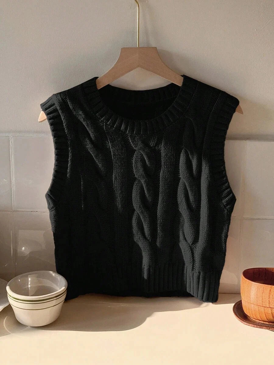 Lucia Cable Knit Cropped Sleeveless Sweater Vest - view 6