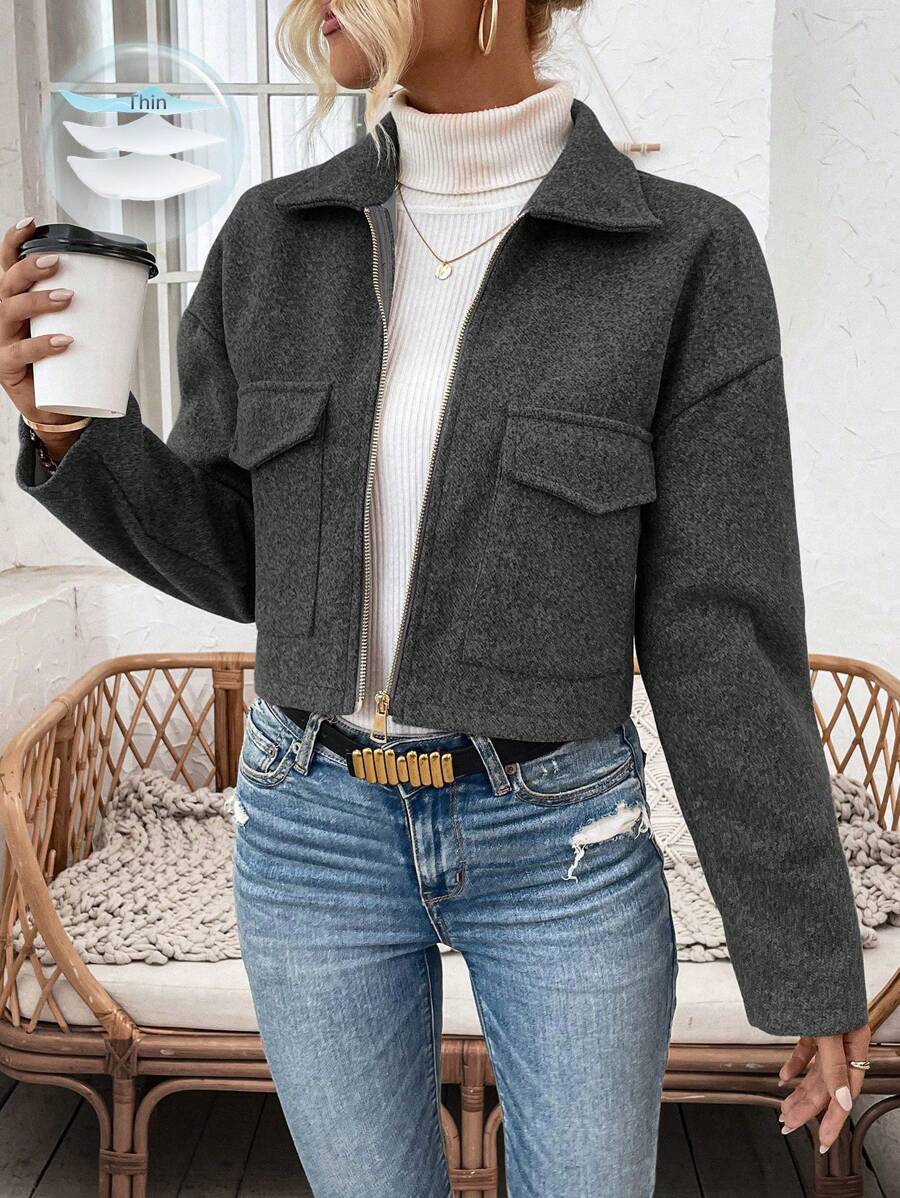 Marguerite Zip Front Collared Patch Pocket Jacket - view 13